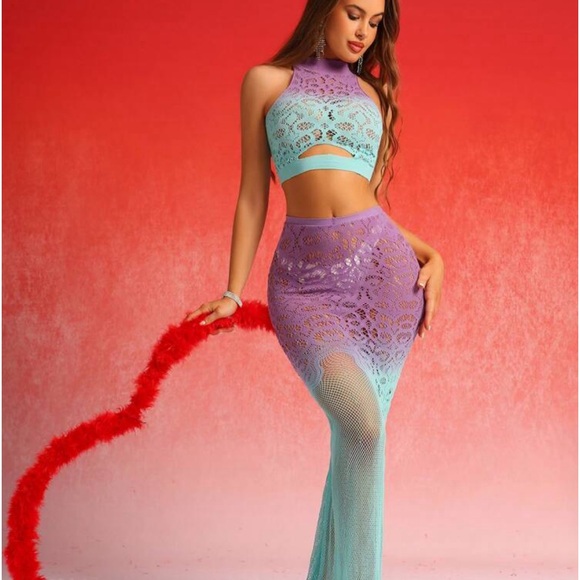 Two piece sheer multi colored ombre swim cover up nwt - Picture 4 of 10